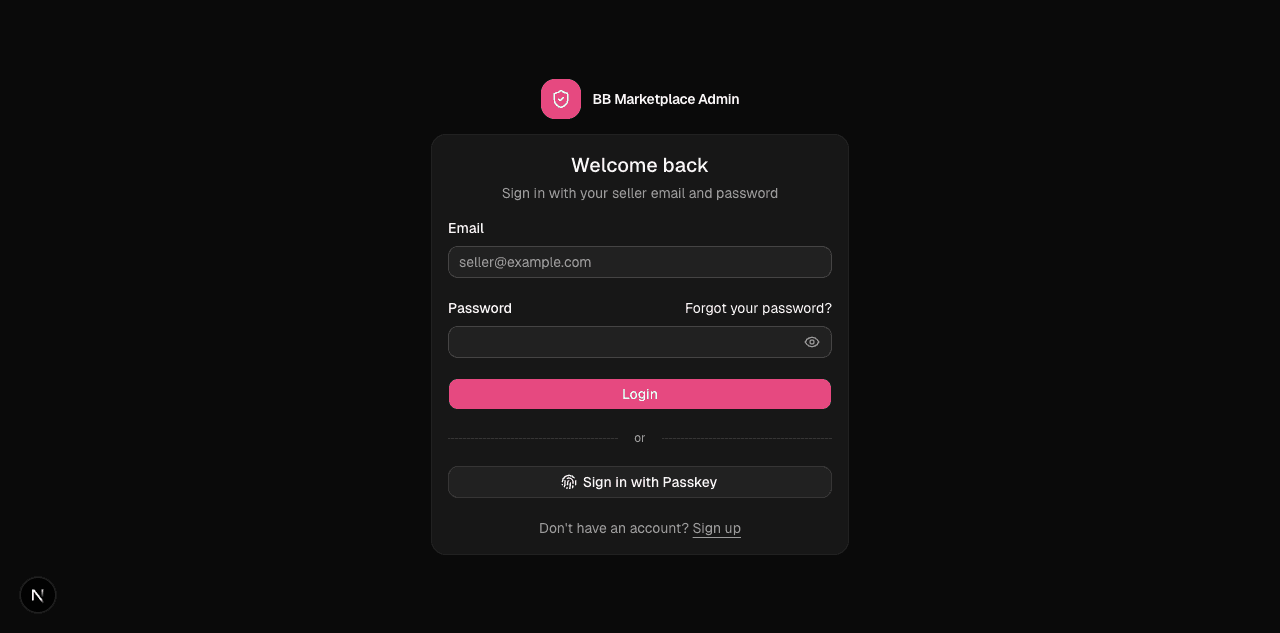 Vendor login screen