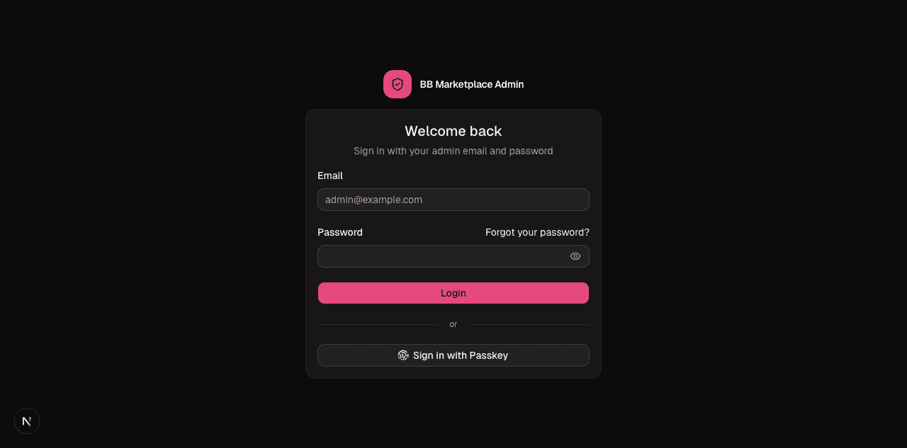 Admin login screen