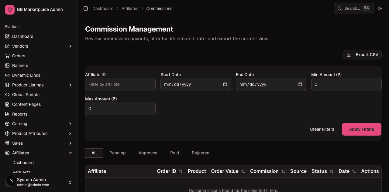 Affiliate commissions