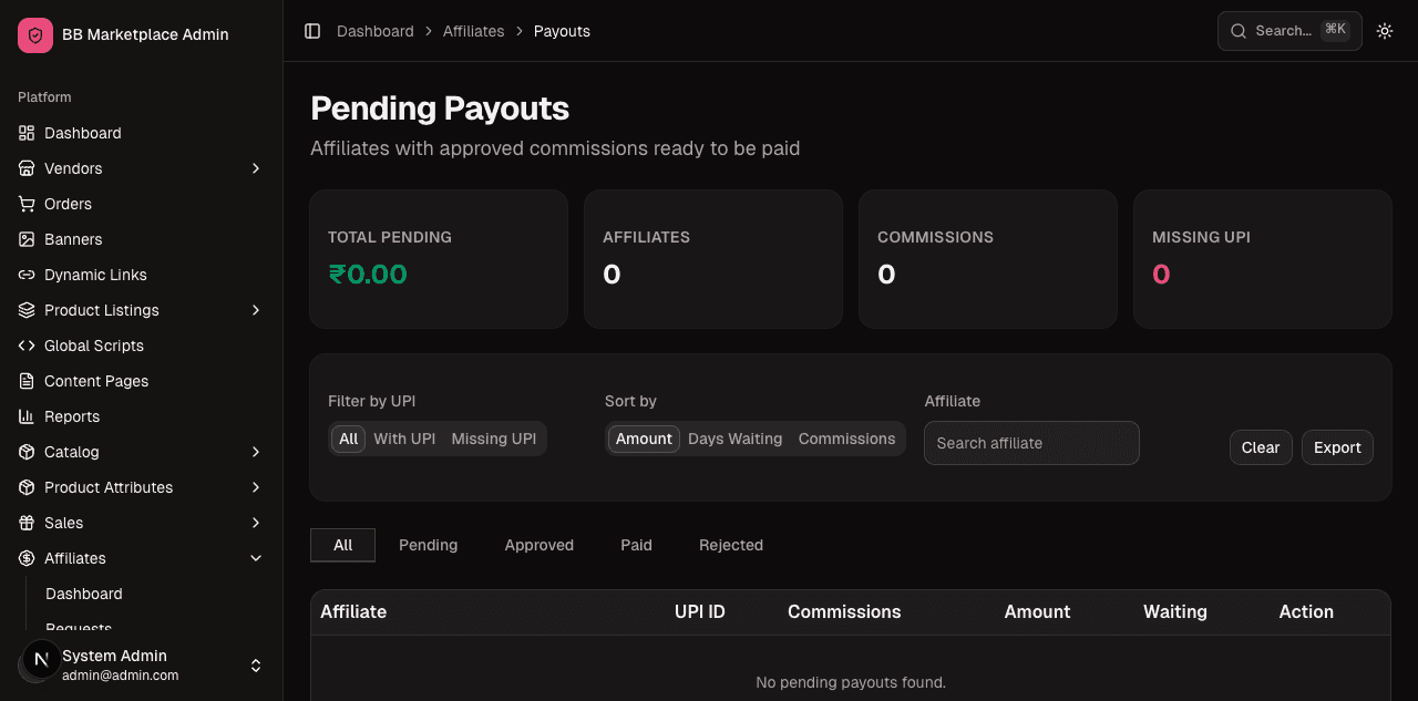 Affiliate payouts