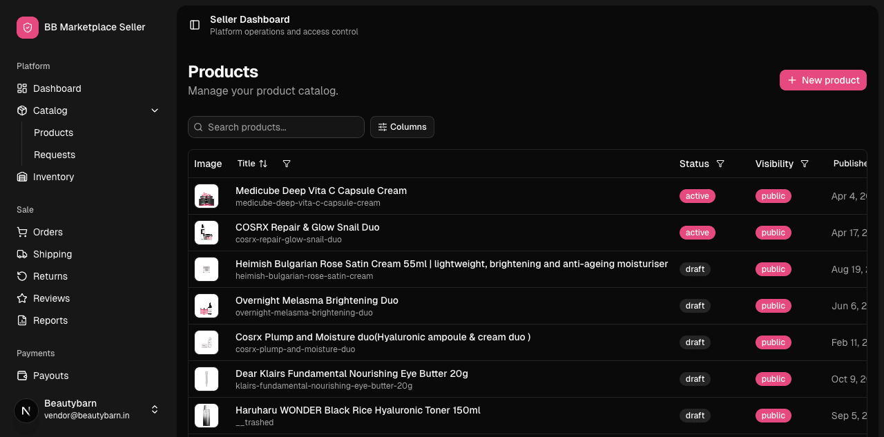Vendor products list