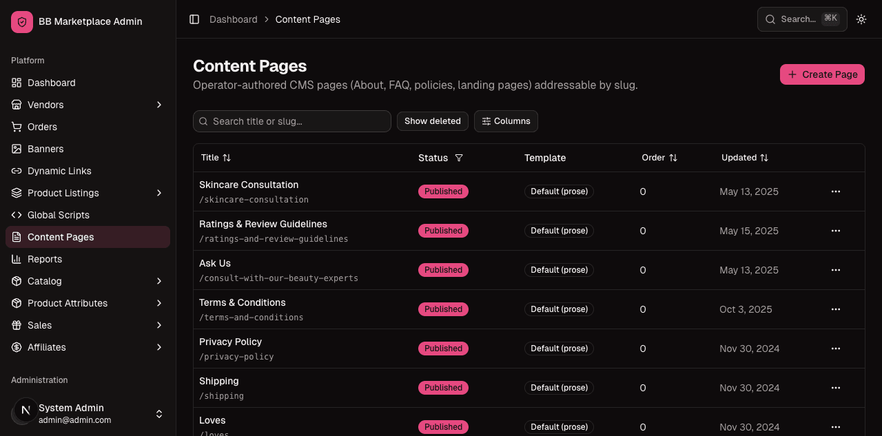 Content pages