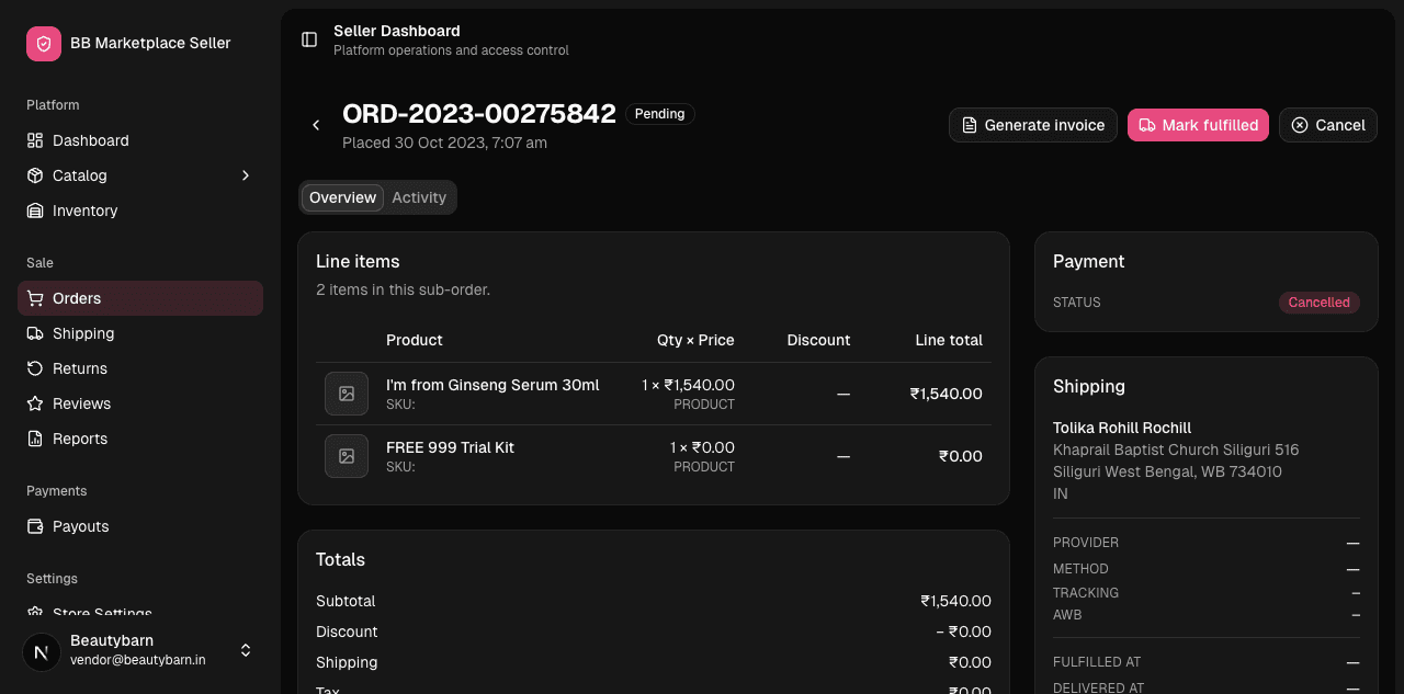 Vendor order detail