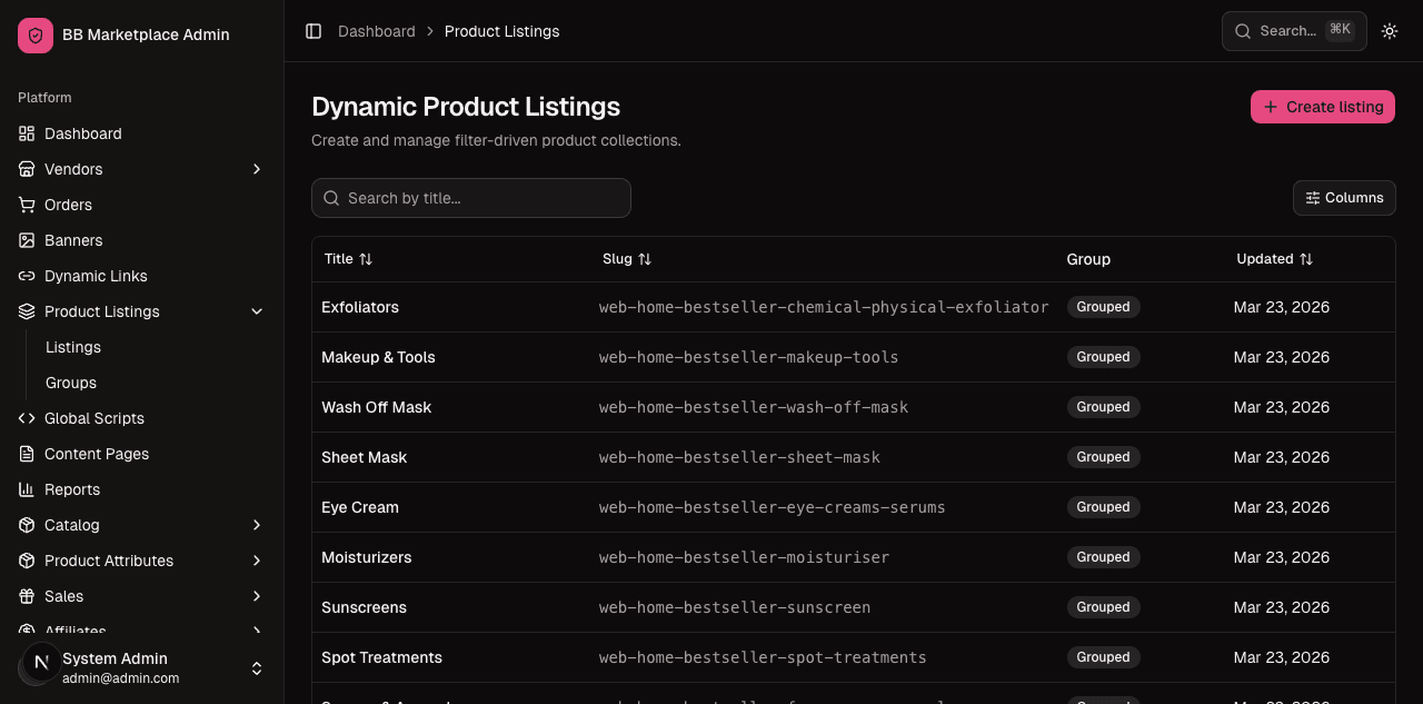Product listings